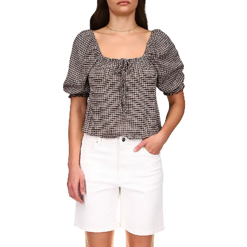 Sanctuary Womens Remember Me Square Neck Cropped Blouse Stylish Wrap Blouse