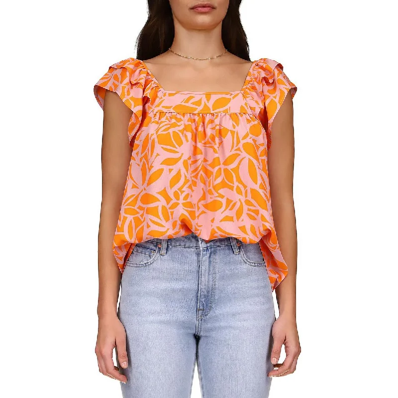 Sanctuary Womens Square Neck Printed Blouse Loose Fit Blouse