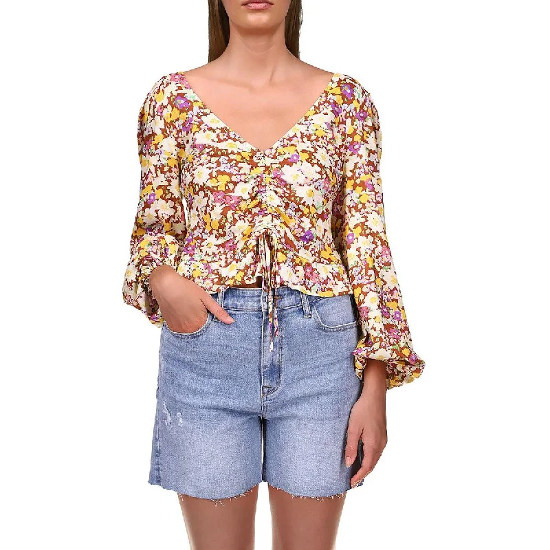Sanctuary Womens V-Neck Cropped Blouse Classic White Blouse