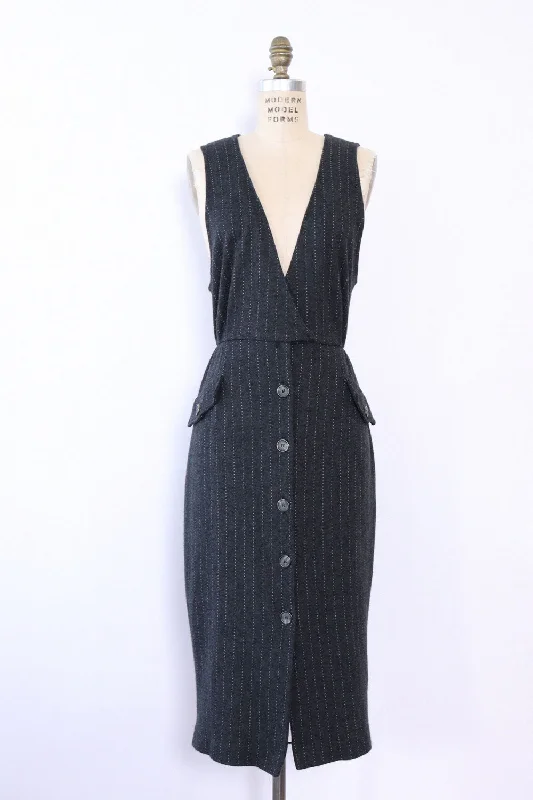 Soft Slate Pinstripe Jumper M/L Chenille Brocade Lace