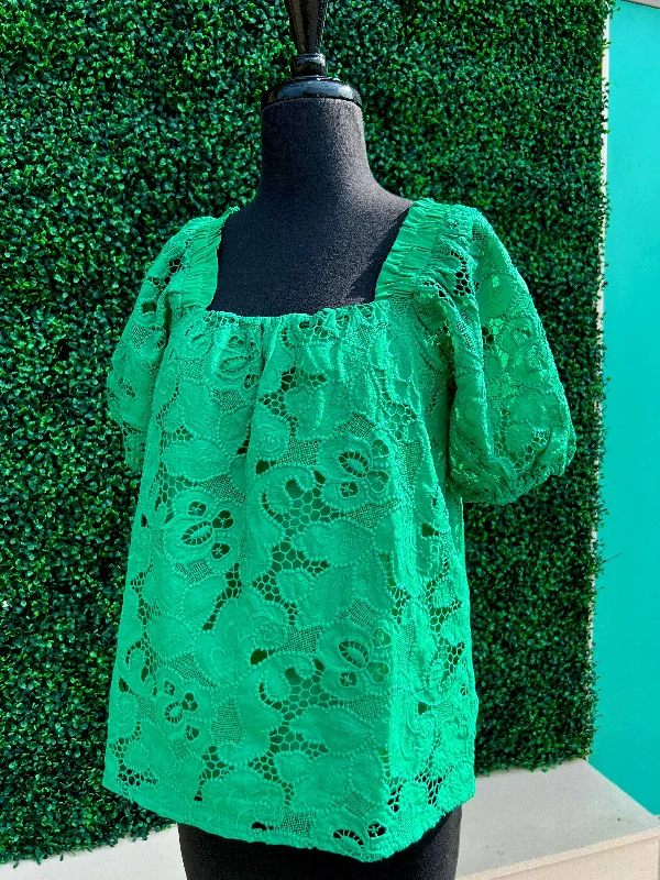 Lacy Green Blouse Classic White Blouse