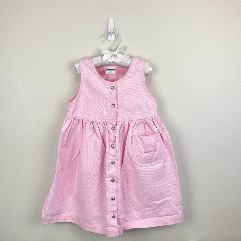 Vintage OshKosh B'gosh Pink Denim Jumper 5T Collared Crew Neck Turtle Neck