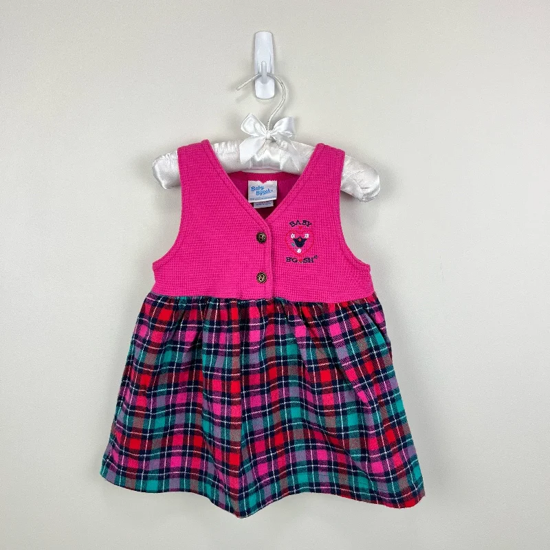 Vintage OshKosh B'gosh Pink Plaid Flower Jumper 18 Months USA Polka Dot Checkered Tartan