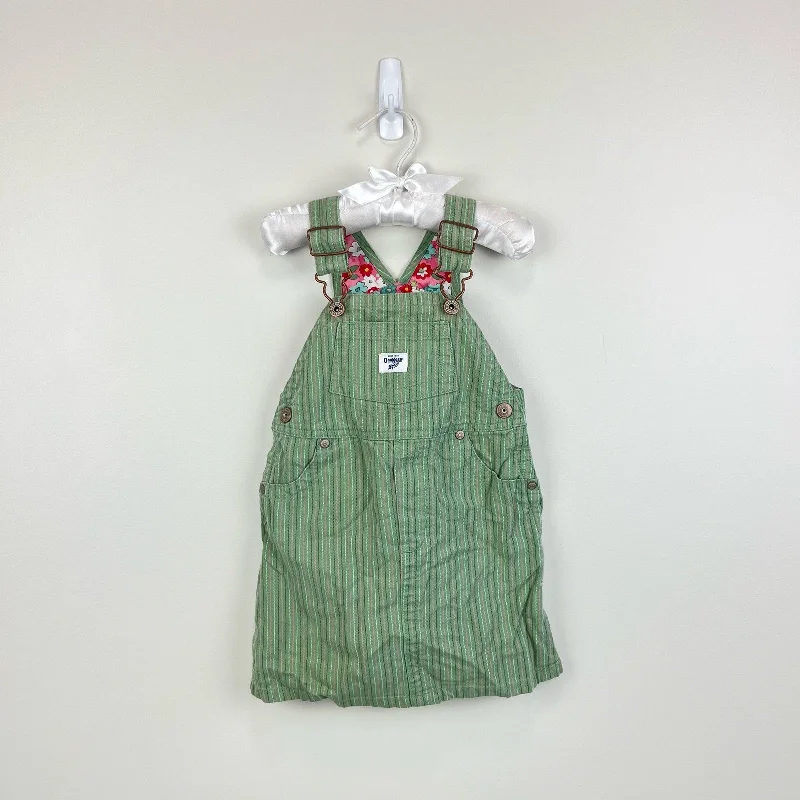 Vintage Y2K OshKosh B'gosh Green Stripe Jumper 2T Zippered Front Buttoned Front Snap Front Vintage Y2K OshKosh B'gosh Green Stripe Jumper 2T Zippered Front Buttoned Front Snap Front