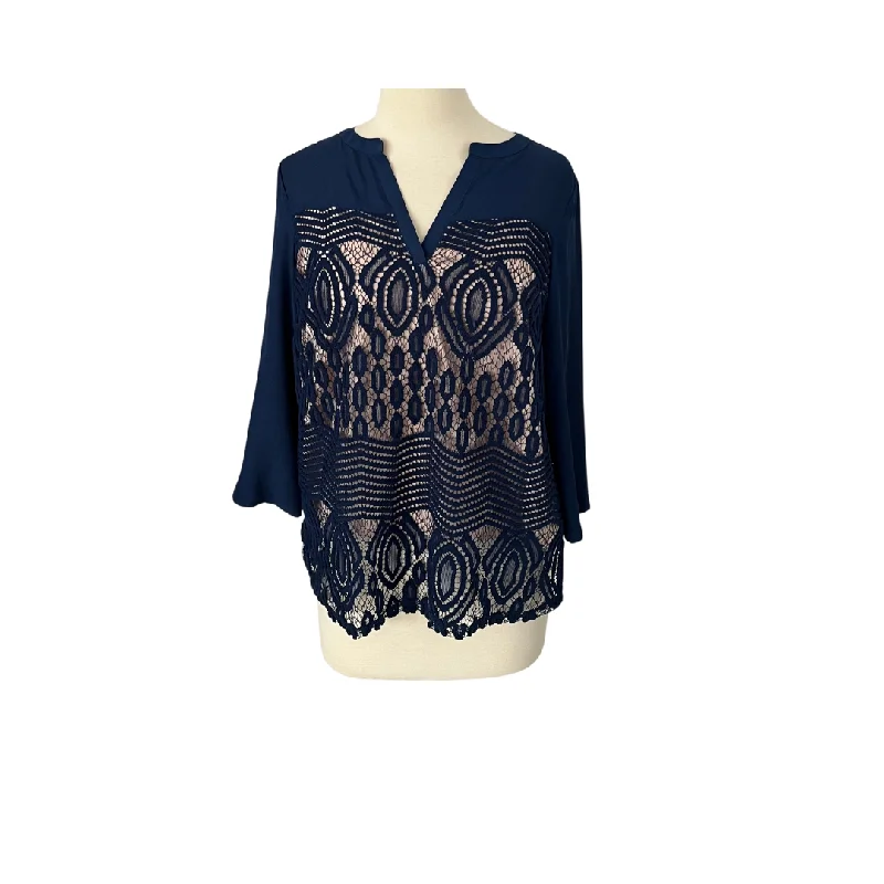 Zac & Rachel Blue Lace Layered Blouse  | Gently Used | Backless Summer Blouse