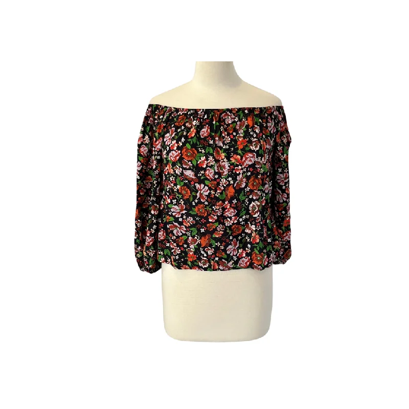 ZARA Black Floral Printed Off-shoulder Blouse | Gently Used | Smart Business Blouse