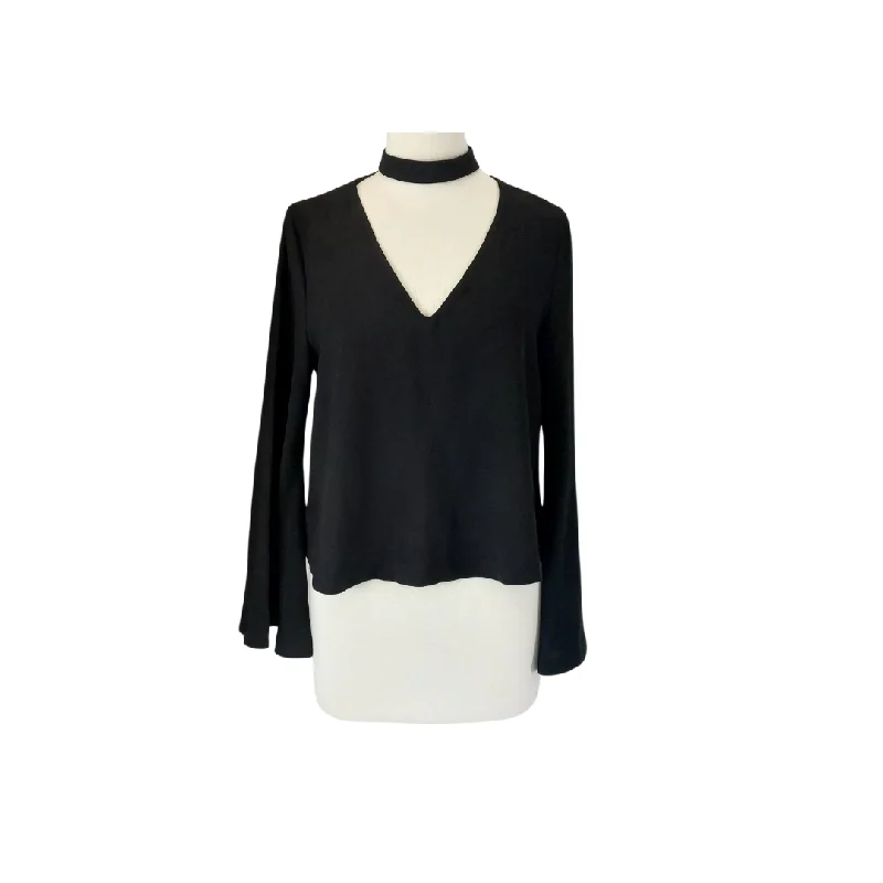 Zara Black V-neck Bell-sleeves Blouse | Pre Loved | Ruffled Neck Blouse