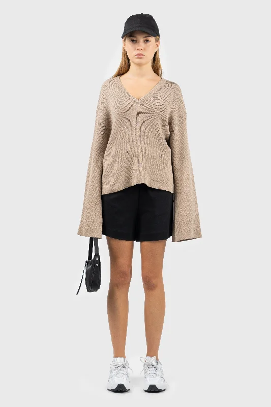 100% Recycled V-Neck Ribbed Knitted Jumper Houndstooth Herringbone Solid