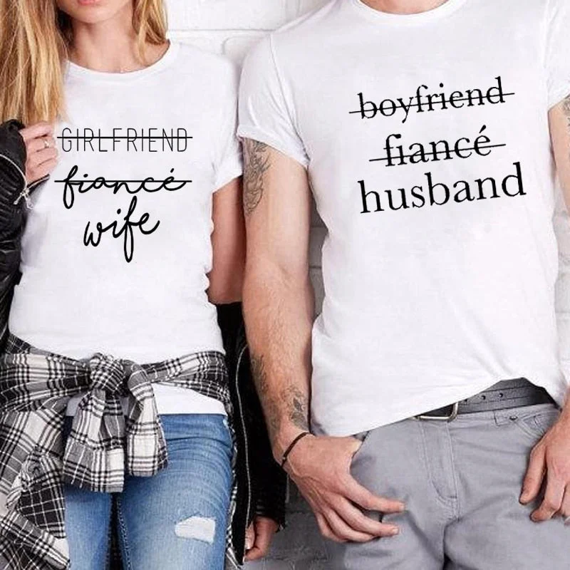 2018 Fashion Couples T Shirts Girlfriend Boyfriend Fiancee Shirt Matching Streetwear Wedding Gift Anniversary Gift Love T Shirts Chic Embellished Short Sleeve