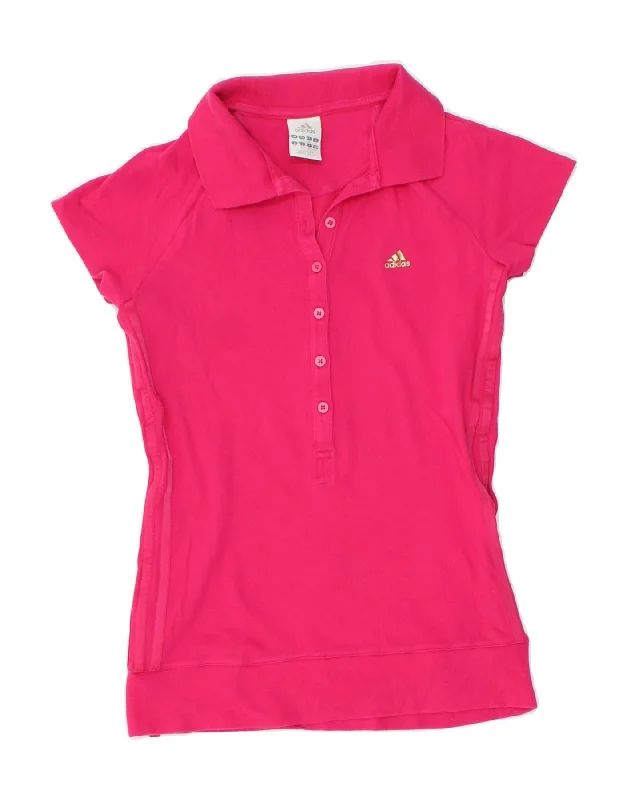 ADIDAS Womens Polo Shirt UK 10 Small  Pink Stylish Pleated Short Sleeve