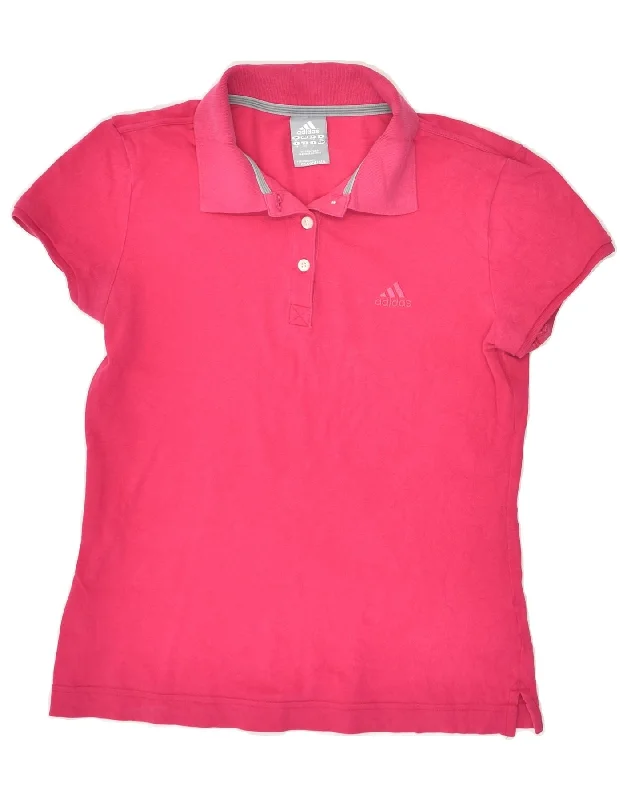 ADIDAS Womens Polo Shirt UK 12 Medium Pink Cotton Fashionable Short Sleeve Vest