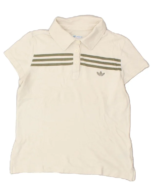 ADIDAS Womens Polo Shirt UK 12 Medium White Cotton Fashionable Plaid Short Sleeve