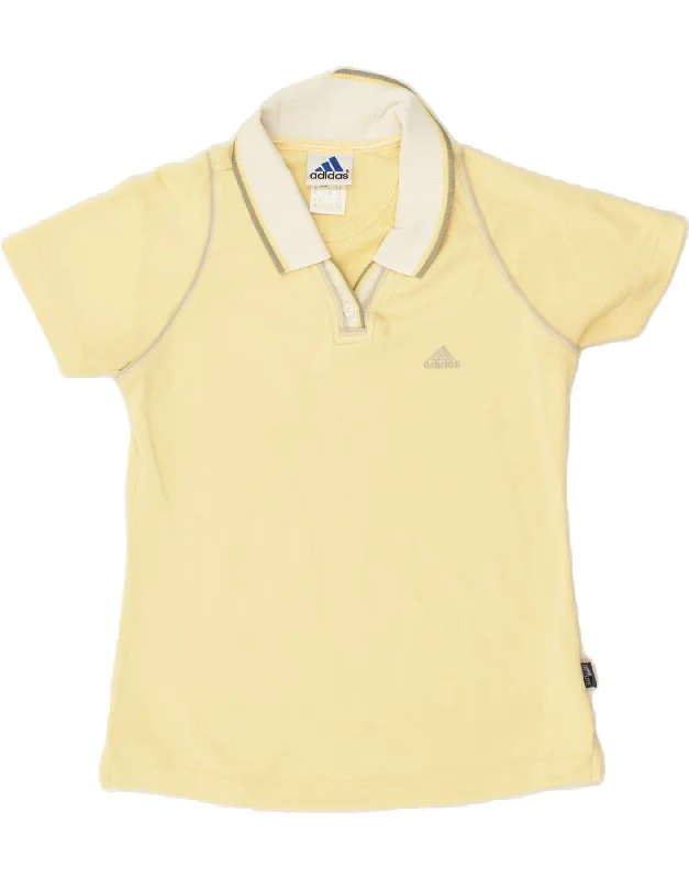 ADIDAS Womens Polo Shirt UK 12 Medium  Yellow Cotton Trendy Turtleneck Short Shirt