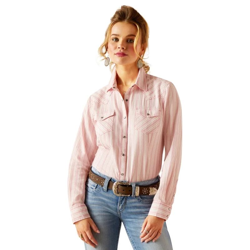 Ariat Women's Angelina Sassy Stripe Long Sleeve Western Snap Shirt 10048699 Casual Button-Up Short Tee