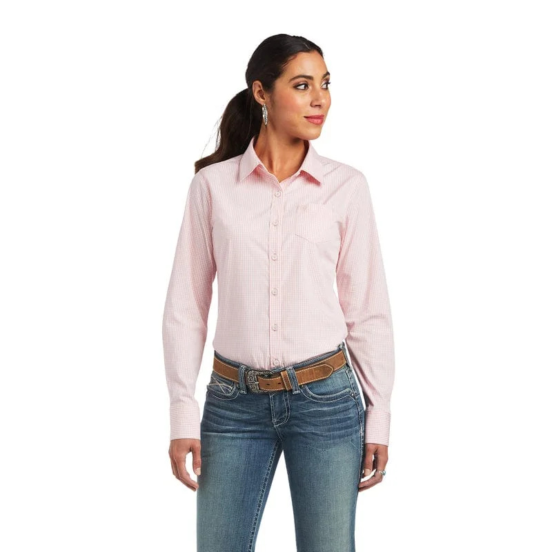 Ariat Women's Kirby Bridal Rose/White Gingham Stretch Long Sleeve Shirt 10040581 Trendy Turtleneck Short Shirt