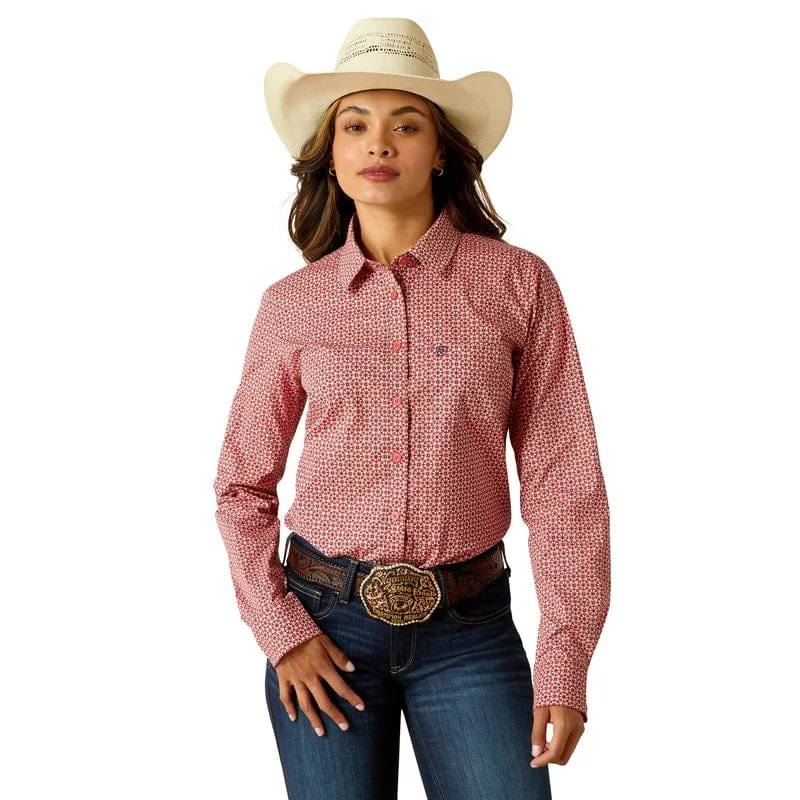 Ariat Women's Kirby Garnet Rose Geo Long Sleeve Stretch Shirt 10051332 Stylish Printed Short Shirt