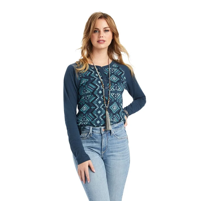 Ariat Women's Maze Midnight Navy Long Sleeve Shirt 10042300 Chic Embellished Short Sleeve