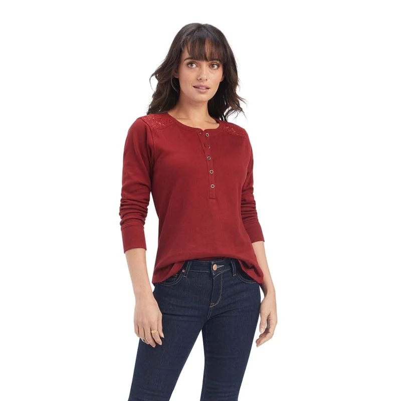 Ariat Women's Rouge Red Long Sleeve Shirt 10041340 Trendy Short Sleeve Blouse