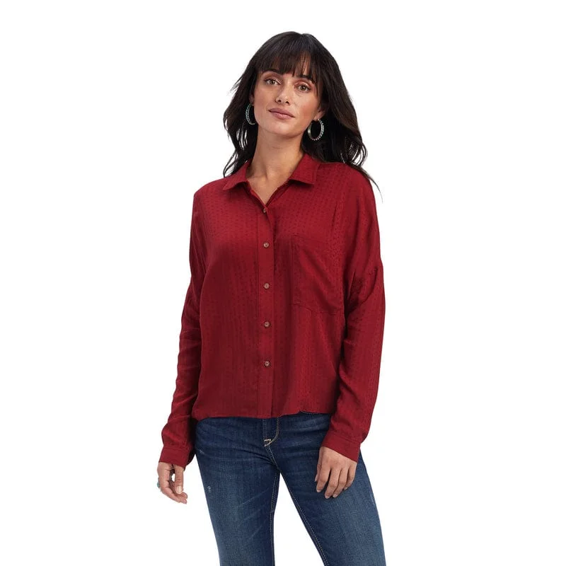 Ariat Women's Valley of Fire Sun-Dried Tomato Long Sleeve Shirt 10041663 Fashionable Sheer Short Shirt