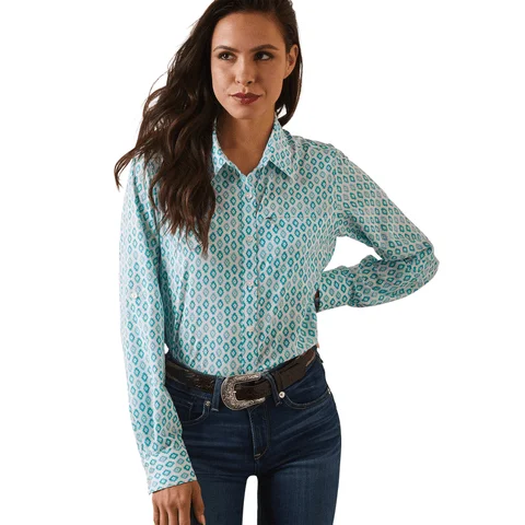 Ariat Women's VentTEK Sea Breeze Print Long Sleeve Stretch Shirt 10043577 Fashionable Pleated Short Shirt