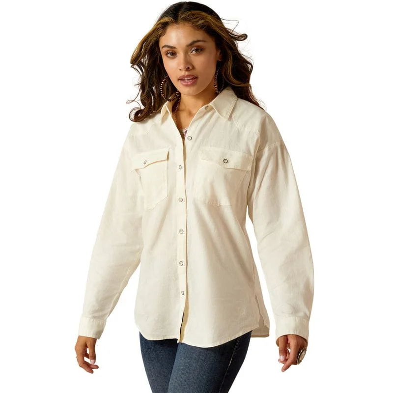 Ariat Women's Wilkes Cloud Dancer Long Sleeve Blouse Shirt 10051288 Fashionable Button-Front Short Sleeve