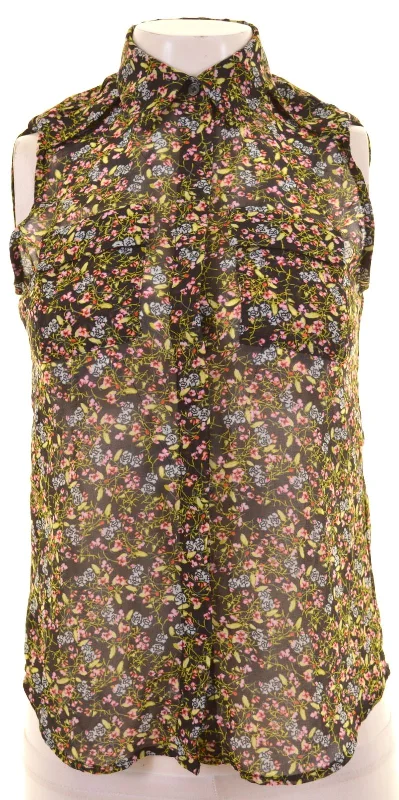 BANANA REPUBLIC Womens Shirt Sleeveless Size 2 2XS Multicoloured Floral Polyester Loose Fit Elegant Lace-Trimmed Short Shirt