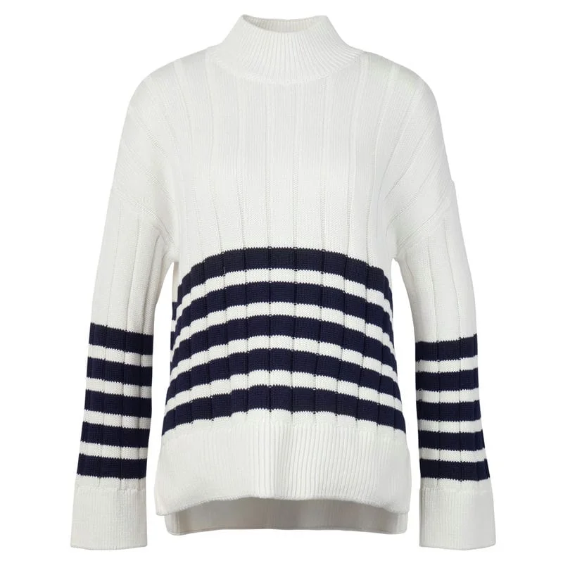 Barbour Aster Ladies Jumper - Aran Turtle Neck Boat Neck Asymmetrical Neck