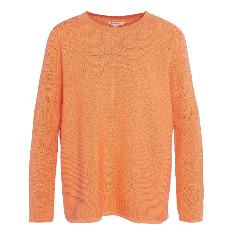 Barbour Bickland Ladies Knitted Jumper - Apricot Crush Zippered Buttoned Snapped
