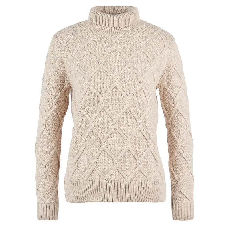 Barbour Burne Ladies Roll Neck Jumper - Oatmeal Silk Blend Satin Velvet