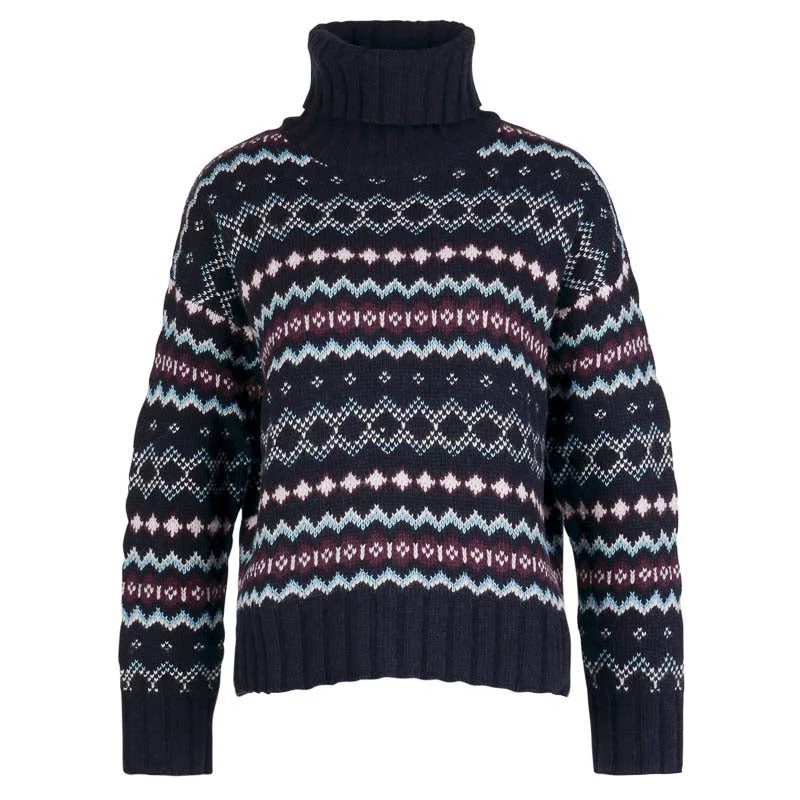 Barbour Fox Fairisle Ladies Roll Neck Jumper - Navy Satin Blend Silk Blend Wool Blend Barbour Fox Fairisle Ladies Roll Neck Jumper - Navy Satin Blend Silk Blend Wool Blend
