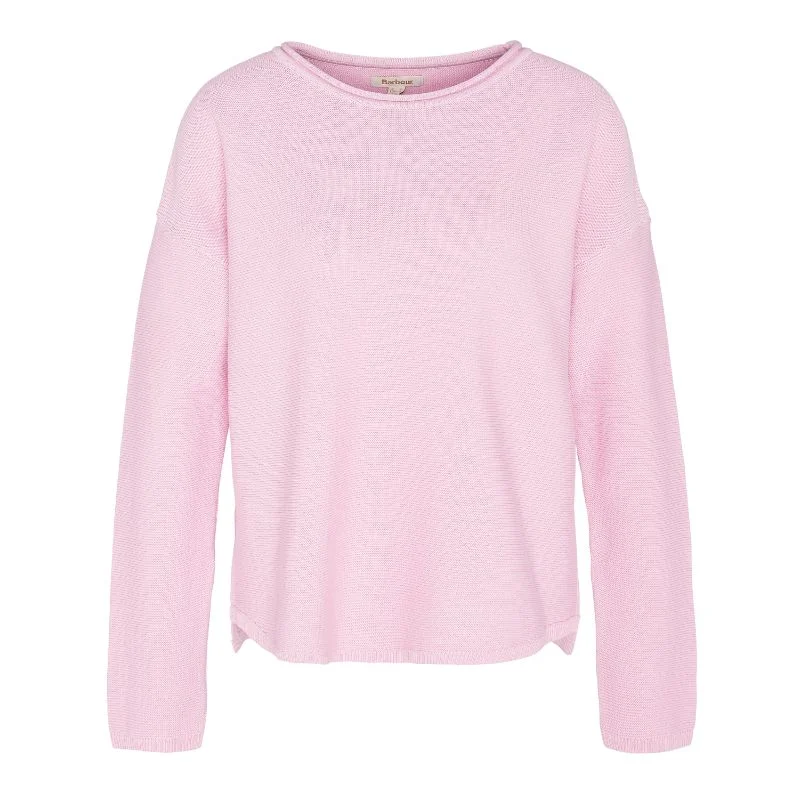 Barbour Marine Ladies Knitted Jumper - Mallow Pink Mesh Sweater Canvas Denim