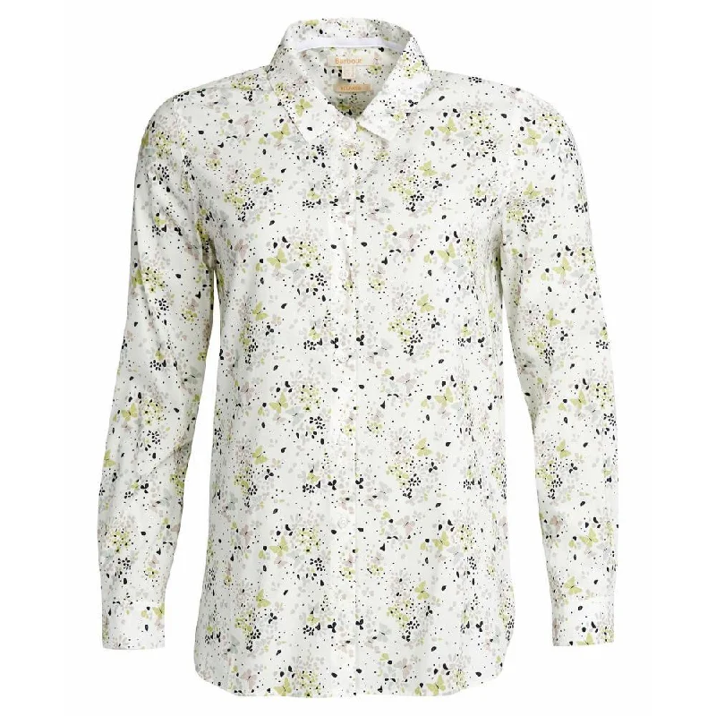 Barbour Safari Ladies Shirt - Off White Country Print Stylish Casual Short Tee