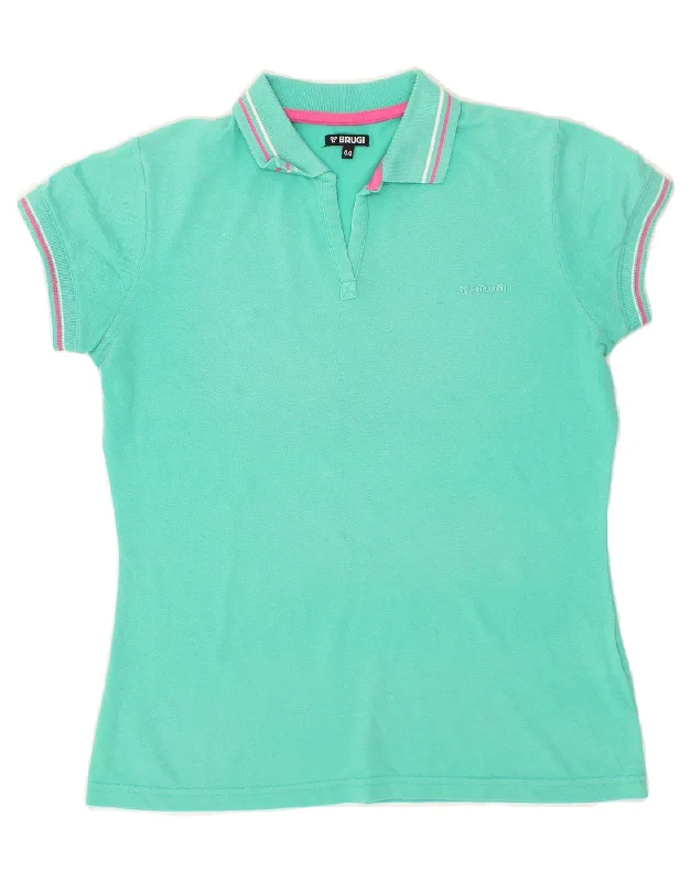 BRUGI Womens Polo Shirt IT 44 Medium Turquoise Comfortable Peplum Short Shirt