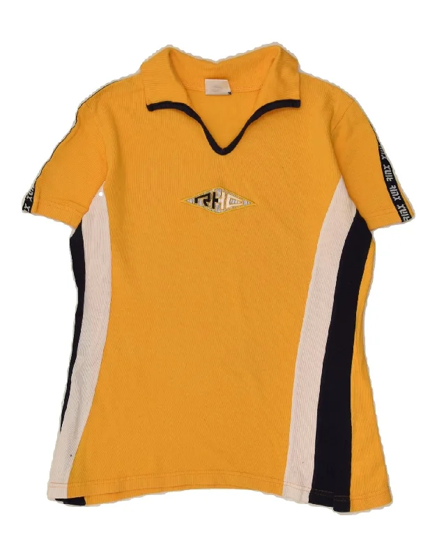 CAMPAGNOLO Womens Polo Shirt IT 44 Medium Yellow Colourblock Cotton Classic Solid Short Shirt