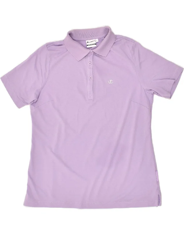 CHAMPION Womens Polo Shirt UK 14 Medium Purple Cotton Trendy Summer Short Sleeve