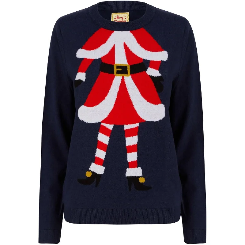 Christmas Headless Mrs Claus Motif Womens Christmas Jumper - Navy Boxy Sweater Fitted Sweater A-Line Christmas Headless Mrs Claus Motif Womens Christmas Jumper - Navy Boxy Sweater Fitted Sweater A-Line