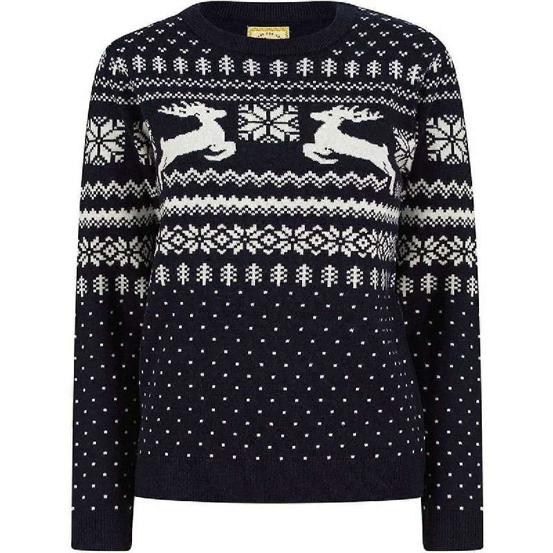 Christmas Lapland Nordic Fairisle Womens Christmas Jumper - Navy Seamless Knitted Crochet Christmas Lapland Nordic Fairisle Womens Christmas Jumper - Navy Seamless Knitted Crochet
