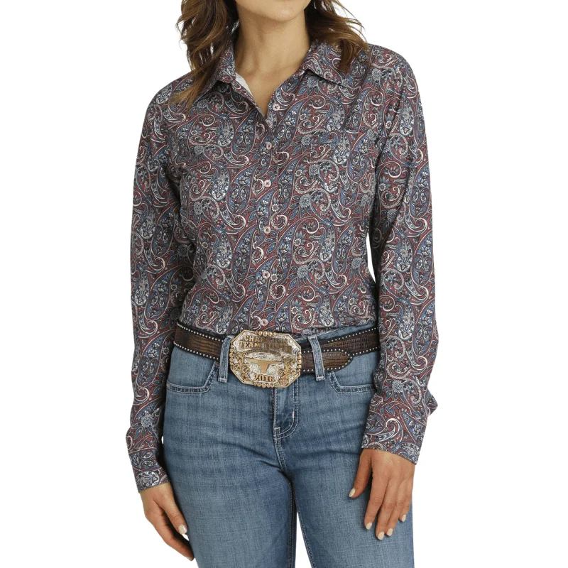 Cinch Women's Paisley Arenaflex Long Sleeve Button Down Western Shirt MSW9163024 Stylish Casual Short Tee