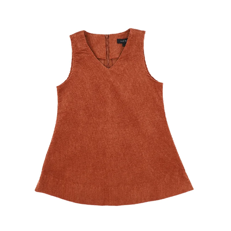 Corduroy swing rust v-neck jumper by Bamboo Welt Pockets Slit Pockets Flap Pockets