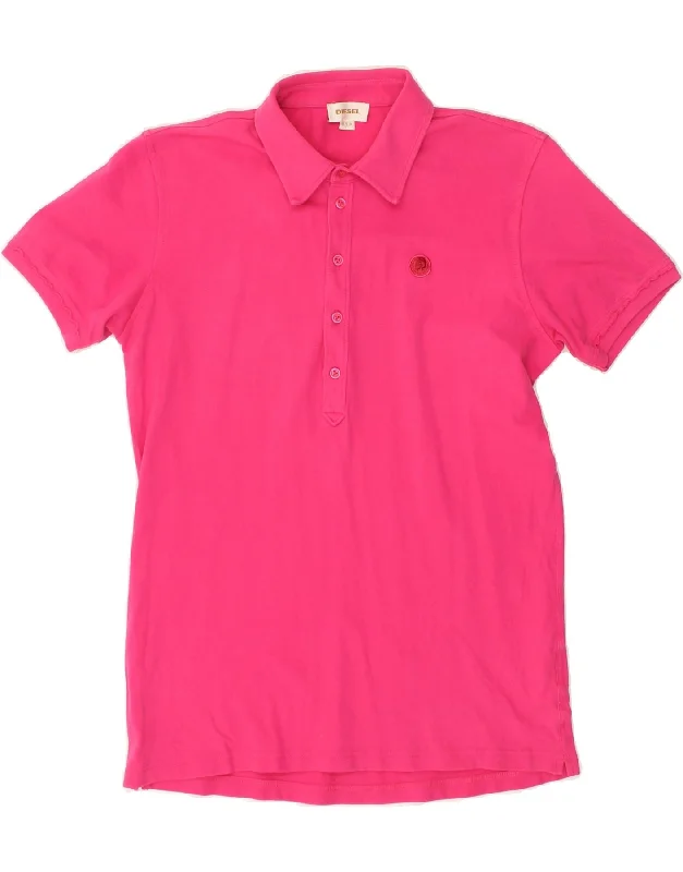 DIESEL Womens Polo shirt UK 14 Medium Pink Cotton Fashionable Short Sleeve Shirt