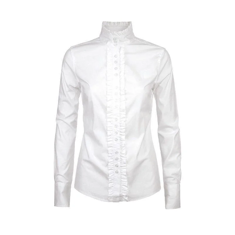 Dubarry Chamomile Ruffle Detail Shirt - White Fashionable Button-Front Short Sleeve