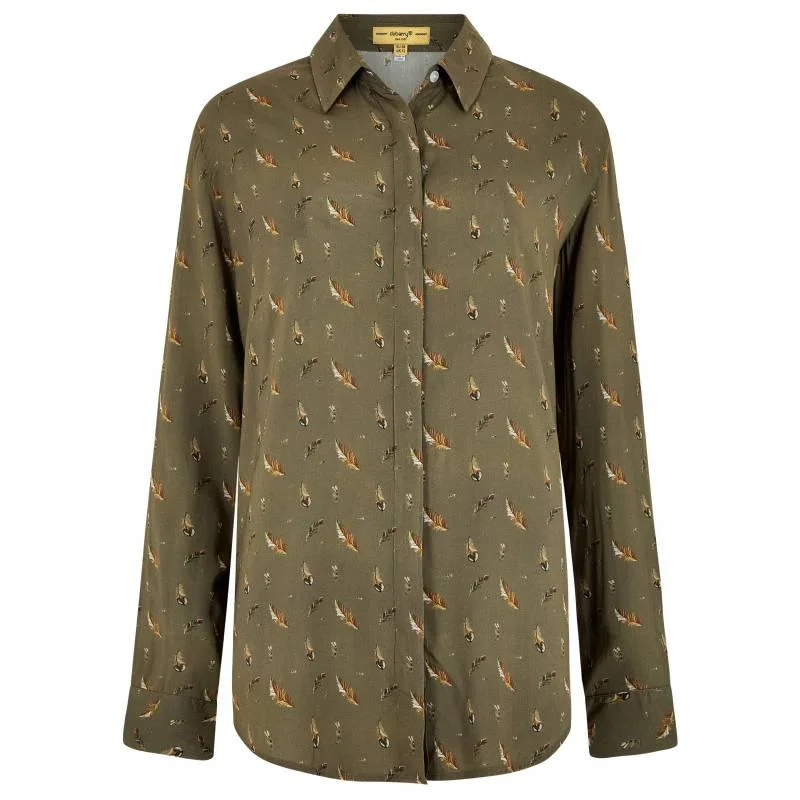 Dubarry Orchard Feather Print Ladies Viscose Shirt - Dusky Green Stylish Crew Neck Shirt