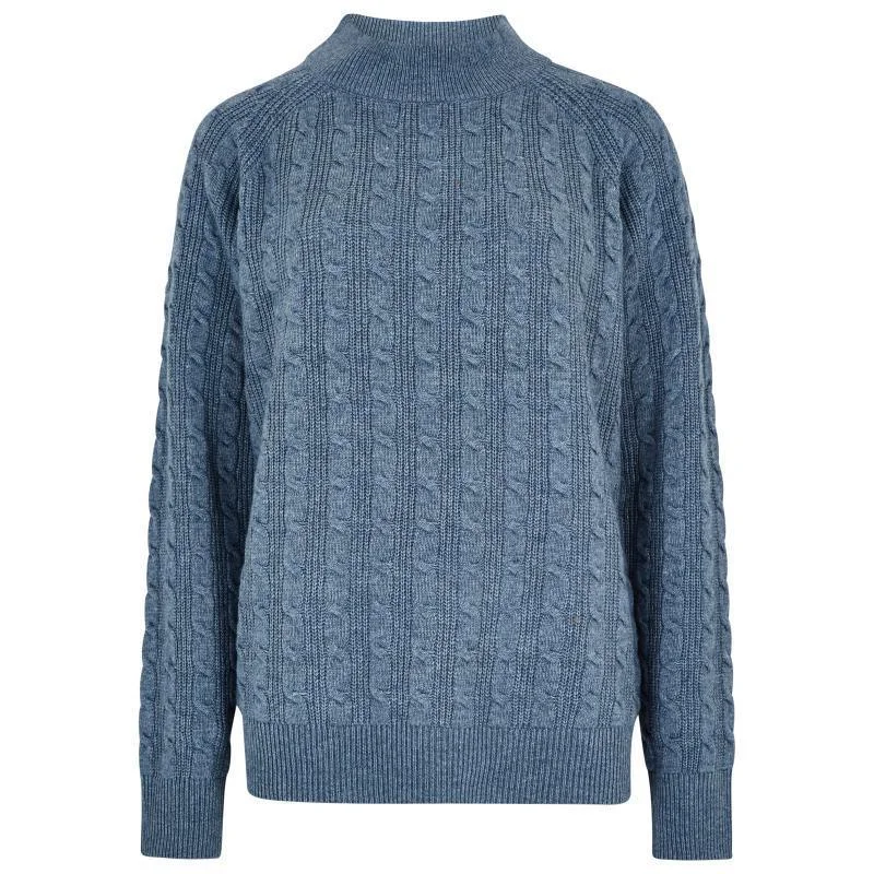 Dubarry Tallanstown Ladies Funnel Neck Jumper - Slate Blue Herringbone Houndstooth Plaid Dubarry Tallanstown Ladies Funnel Neck Jumper - Slate Blue Herringbone Houndstooth Plaid