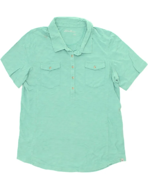 EDDIE BAUER Womens Polo Shirt UK 16 Large Turquoise Cotton Relaxed Short Sleeve Tee