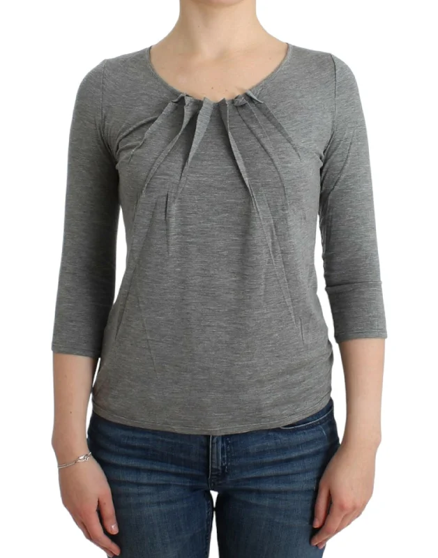 Elegant Gray Cashmere-Blend Jumper Turtle Neck Boat Neck Asymmetrical Neck