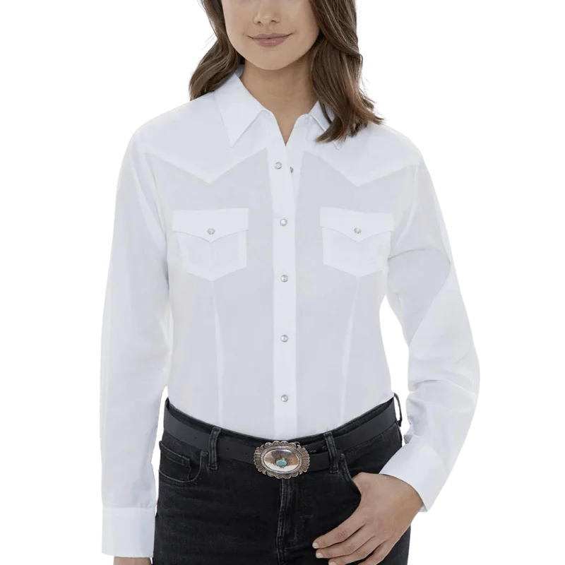 Ely Cattleman Women's White Long Sleeve Western Snap Shirt 15321905-01 WHT Classic Casual Short Sleeve