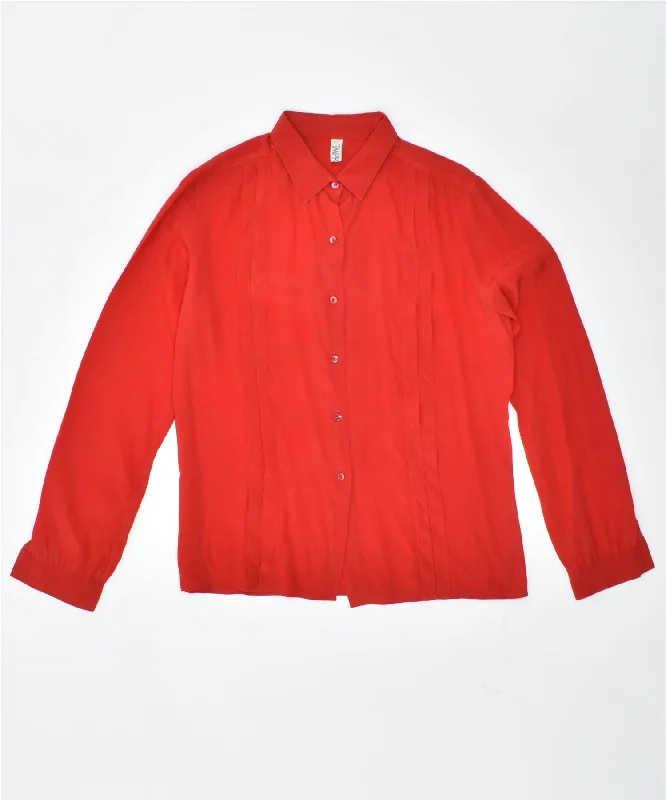 EMPREINTE Womens Shirt IT 46 Large Red Vintage Cozy Plain Short Sleeve