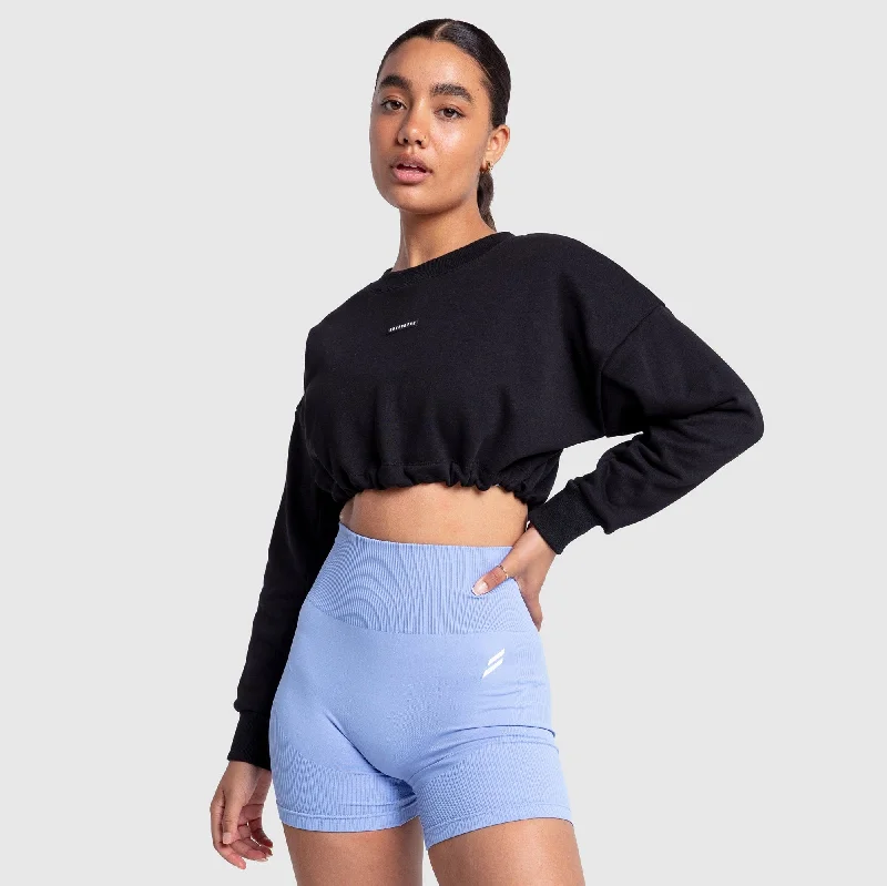 Everyday Cropped Jumper - Black Satin Blend Silk Blend Wool Blend
