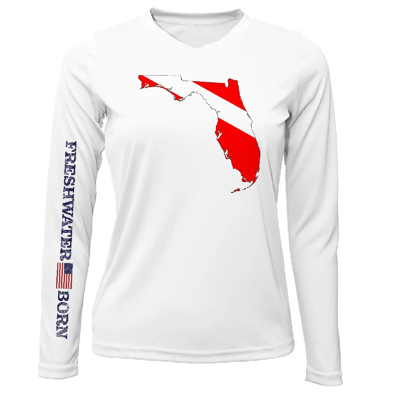 Florida Diver Freshwater Born Women's Long Sleeve UPF 50+ Dry-Fit Shirt Stylish Split-Hem Short Shirt