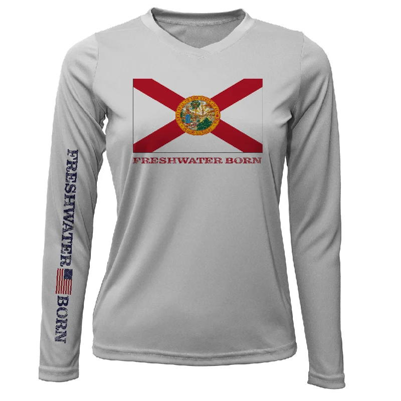 Florida Flag Freshwater Born Women's Long Sleeve UPF 50+ Dry-Fit Shirt Comfortable Flowing Short Sleeve